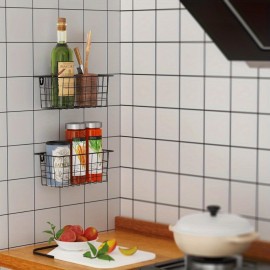 2-Pack Cestos de Metal Preta para Portas - Montagem sem Furação e Parafusos, Organizador de Armazenamento em Arame Resistente com Design de Grade para Cozinha, Banheiro, Quarto - Estilo Moderno Economiza Espaço (11x4.7x4.5in), Organizadores de Cozinha, Ve