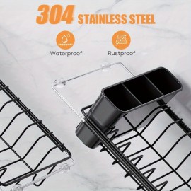 Suporte Expansível para Secar Louça Resistente com Tapete Antiderrapante de Silicone - Ajustável de 14'' a 19'', Organizador de Pratos Economizador de Espaço com Porta-Talheres Removível, Aço Inoxidável à Prova de Ferrugem para Cozinhas Modernas - Fácil d