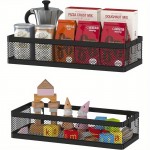 2-Pack Organizador de Parede em Metal Preto com 2 Cestas e 4 Ganchos - Prateleiras Modernas de Malha Metálica para Cozinha, Banheiro ou Despensa - Design Resistente e Economiza Espaço, Decoração Multiuso, Construção Robusta, Aparência Patenteada