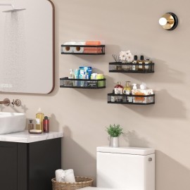 2-Pack Organizador de Parede em Metal Preto com 2 Cestas e 4 Ganchos - Prateleiras Modernas de Malha Metálica para Cozinha, Banheiro ou Despensa - Design Resistente e Economiza Espaço, Decoração Multiuso, Construção Robusta, Aparência Patenteada