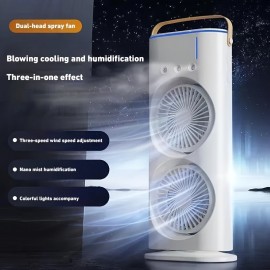 Humidificador portátil USB | Duplo ventilador + Três jatos + Luz ambiente, artefato de mesa multifuncional, melhoria de vento dupla, bateria recarregável de lítio de 3000mAh
