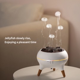 Umidificador Dinâmico Multi-jato, Umidificador de Mesa com Controle Remoto e Temporizador, Spray de Água em Forma de Água-viva para Casa, Luz Noturna 3D Estereoscópica Inteligente, Sete Cores, Atomização Multifurada, Umidade Constante Inteligente