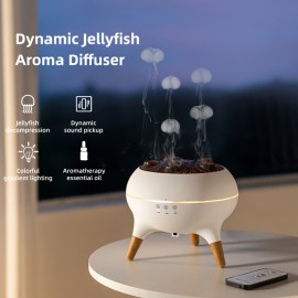 Umidificador Dinâmico Multi-jato, Umidificador de Mesa com Controle Remoto e Temporizador, Spray de Água em Forma de Água-viva para Casa, Luz Noturna 3D Estereoscópica Inteligente, Sete Cores, Atomização Multifurada, Umidade Constante Inteligente