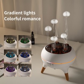 Umidificador Dinâmico Multi-jato, Umidificador de Mesa com Controle Remoto e Temporizador, Spray de Água em Forma de Água-viva para Casa, Luz Noturna 3D Estereoscópica Inteligente, Sete Cores, Atomização Multifurada, Umidade Constante Inteligente