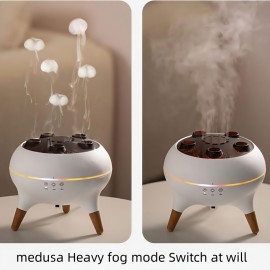 Umidificador Dinâmico Multi-jato, Umidificador de Mesa com Controle Remoto e Temporizador, Spray de Água em Forma de Água-viva para Casa, Luz Noturna 3D Estereoscópica Inteligente, Sete Cores, Atomização Multifurada, Umidade Constante Inteligente