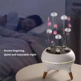 Umidificador Dinâmico Multi-jato, Umidificador de Mesa com Controle Remoto e Temporizador, Spray de Água em Forma de Água-viva para Casa, Luz Noturna 3D Estereoscópica Inteligente, Sete Cores, Atomização Multifurada, Umidade Constante Inteligente