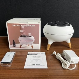Umidificador Dinâmico Multi-jato, Umidificador de Mesa com Controle Remoto e Temporizador, Spray de Água em Forma de Água-viva para Casa, Luz Noturna 3D Estereoscópica Inteligente, Sete Cores, Atomização Multifurada, Umidade Constante Inteligente