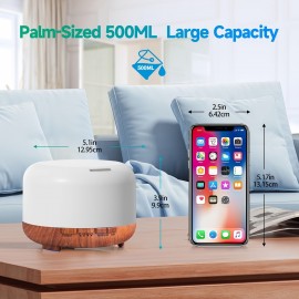 16.91oz Difusor De Óleo Essencial, Umidificador Ultrassônico Com Controle Remoto, Difusor De Aromaterapia, Luz LED De 7 Cores, Temporizador E Desligamento Automático