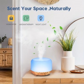 16.91oz Difusor De Óleo Essencial, Umidificador Ultrassônico Com Controle Remoto, Difusor De Aromaterapia, Luz LED De 7 Cores, Temporizador E Desligamento Automático