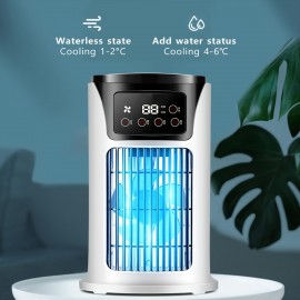 Ventilador de arrefecimento portátil para quarto com luz de atmosfera, ventilador de nebulização e humidade com função de temporização, água e gelo, arrefecimento de 6 velocidades, efeito de arrefecimento bom, silencioso, arrefecimento perfeito para acamp