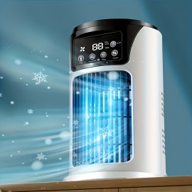 Ventilador de arrefecimento portátil para quarto com luz de atmosfera, ventilador de nebulização e humidade com função de temporização, água e gelo, arrefecimento de 6 velocidades, efeito de arrefecimento bom, silencioso, arrefecimento perfeito para acamp