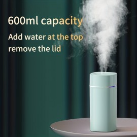 Humidificador de ar ultrassônico USB de 20,29 oz, névoa dupla, operação silenciosa, plástico, para casa, escritório, quarto, compatível com óleo essencial de aromaterapia, ≤36V
