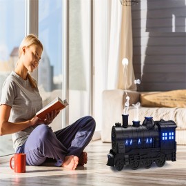 Diffusor de Óleos Essenciais, Difusor em Forma de Trem de 10.14oz para Grandes Salas com Óleos Essenciais, Difusor de Aromaterapia com Névoa Fresca e Umidificador com 2 Modos de Luz e Névoa e Desligamento Automático para Casa, Escritório ou Hotel Preto