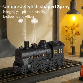 Diffusor de Óleos Essenciais, Difusor em Forma de Trem de 10.14oz para Grandes Salas com Óleos Essenciais, Difusor de Aromaterapia com Névoa Fresca e Umidificador com 2 Modos de Luz e Névoa e Desligamento Automático para Casa, Escritório ou Hotel Preto