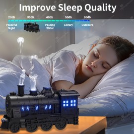 Diffusor de Óleos Essenciais, Difusor em Forma de Trem de 10.14oz para Grandes Salas com Óleos Essenciais, Difusor de Aromaterapia com Névoa Fresca e Umidificador com 2 Modos de Luz e Névoa e Desligamento Automático para Casa, Escritório ou Hotel Preto