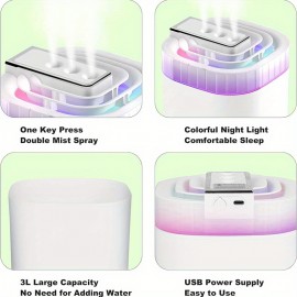 Umidificador Legal de Grande Capacidade 101.44oz Branco com Três Bocais, 20dB, Luz Multicolorida Desligamento Automático para Quarto Sala de Estar, mesa de escritório, Ideal para Presente de Natal