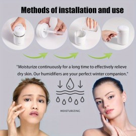 Humidificador pequeno USB para casa, sem ruído, para quarto, sala de estar, mulheres grávidas, bebês, com grande capacidade de ar, em branco, médio JASHI 001.
