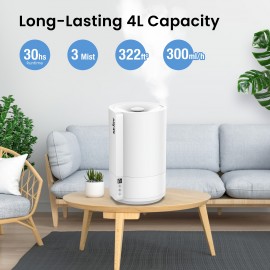 Umidificador de 4L/1Gal com Tecnologia Soundwave - Design Moderno Branco, Alimentação USB, Desligamento Automático, Ideal para Quarto/Escritório/Sala, Exterior em Plástico Elegante, Névoa Fria Ultra-Silenciosa, Bege Claro, Alívio Sinusal e Decoração Domés
