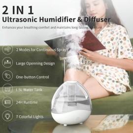 Umidificador de Névoa Fria com Tecnologia Soundwave e Difusor de Óleos Essenciais - Operação Silenciosa, 24H de Autonomia, Tanque Transparente, Design Compacto para Quarto, Escritório, Berçário, Plantas - Presente Ideal para Casa & Viagem - Umidificação E