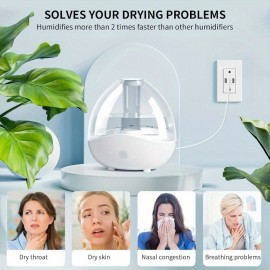 Umidificador de Névoa Fria com Tecnologia Soundwave e Difusor de Óleos Essenciais - Operação Silenciosa, 24H de Autonomia, Tanque Transparente, Design Compacto para Quarto, Escritório, Berçário, Plantas - Presente Ideal para Casa & Viagem - Umidificação E