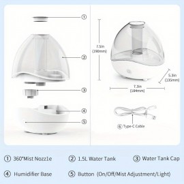Umidificador de Névoa Fria com Tecnologia Soundwave e Difusor de Óleos Essenciais - Operação Silenciosa, 24H de Autonomia, Tanque Transparente, Design Compacto para Quarto, Escritório, Berçário, Plantas - Presente Ideal para Casa & Viagem - Umidificação E