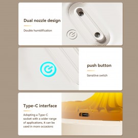 Humidificador Duplo Spray Silencioso, Alimentado por USB, Alta Nebulosa, Pode Adicionar Fragrância de Óleo Essencial, Adequado para Casa, Escritório, Decoração de Quarto