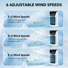 Humidificador de ar portátil com ventilador USB, 6 velocidades ajustáveis, efeito três em um, máquina de ar frio, resfriamento, humidificação e fornecimento de ar, adequado para vários tipos de ambientes, essencial para escritório e casa nos EUA.