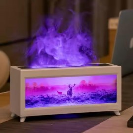 Umidificador com Tecnologia Soundwave e Chama de Lareira Realista - Temporizador e Difusor de Névoa Criativa (Branco)
