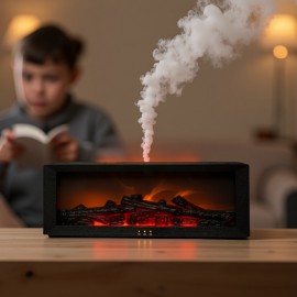 Umidificador de Lareira com Chama Cintilante Realista, Difusor de Aromas com Tecnologia de Onda Sonora e Névoa Fria, Alimentado por USB para Casa Escritório Quarto, Purificador de Ar Pré-Filtrado, Decoração Compacta e Elegante, Umidificador de Foguete, Re