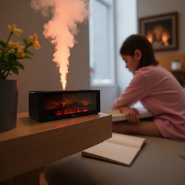 Umidificador de Lareira com Chama Cintilante Realista, Difusor de Aromas com Tecnologia de Onda Sonora e Névoa Fria, Alimentado por USB para Casa Escritório Quarto, Purificador de Ar Pré-Filtrado, Decoração Compacta e Elegante, Umidificador de Foguete, Re