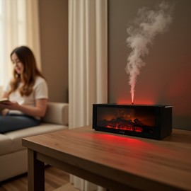 Umidificador de Lareira com Chama Cintilante Realista, Difusor de Aromas com Tecnologia de Onda Sonora e Névoa Fria, Alimentado por USB para Casa Escritório Quarto, Purificador de Ar Pré-Filtrado, Decoração Compacta e Elegante, Umidificador de Foguete, Re