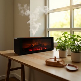 Umidificador de Lareira com Chama Cintilante Realista, Difusor de Aromas com Tecnologia de Onda Sonora e Névoa Fria, Alimentado por USB para Casa Escritório Quarto, Purificador de Ar Pré-Filtrado, Decoração Compacta e Elegante, Umidificador de Foguete, Re