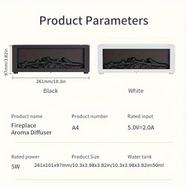 Umidificador de Lareira com Chama Cintilante Realista, Difusor de Aromas com Tecnologia de Onda Sonora e Névoa Fria, Alimentado por USB para Casa Escritório Quarto, Purificador de Ar Pré-Filtrado, Decoração Compacta e Elegante, Umidificador de Foguete, Re