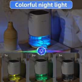 Desumidificador para Casa com Luz Noturna de 7 Cores, Função Automática de Desligamento e Secagem Inteligente, Adequado para Banheiros, RVs e Guarda-Roupas, Plugue Americano 110V-130V, Sem Bateria Necessária