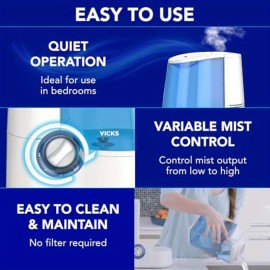 Humidificador de Vicks para Quarto e Casa - Humidificador de Ar Grande com Fragrância, Vaporizador de Vapor para Tosse, Congestão, Alergias, Ar Seco VapoSteam Compatível, Não É Necessário Eletricidade, Humidificador para Quarto, Estética Moderna, Exterior