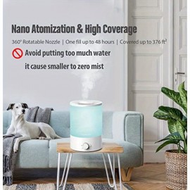 Um humidificador de névoa fria de 118,35 onças com recarga superior, grande capacidade, fácil de usar, seguro e conveniente para casa, 7 cores de luz noturna