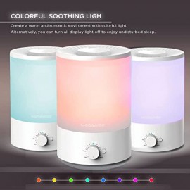 Um humidificador de névoa fria de 118,35 onças com recarga superior, grande capacidade, fácil de usar, seguro e conveniente para casa, 7 cores de luz noturna