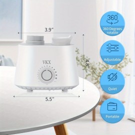 Um humidificador em forma de garrafa de água, ideal para viagens. Com saída de névoa ajustável e fecho automático para evitar vazamentos. Adequado para uso em casa, no escritório ou no hotel. Branco.