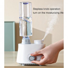 Um humidificador em forma de garrafa de água, ideal para viagens. Com saída de névoa ajustável e fecho automático para evitar vazamentos. Adequado para uso em casa, no escritório ou no hotel. Branco.