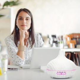 18.6oz Aromaterapia Óleo Essencial Difusor Grão De Madeira Controle Remoto Umidificador De Ar Ultrassônico Fresco 7 Cores Luz LED Com 6 Óleos