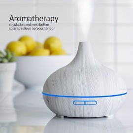 18.6oz Aromaterapia Óleo Essencial Difusor Grão De Madeira Controle Remoto Umidificador De Ar Ultrassônico Fresco 7 Cores Luz LED Com 6 Óleos
