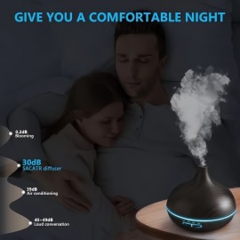 18.6oz Aromaterapia Óleo Essencial Difusor Grão De Madeira Controle Remoto Umidificador De Ar Ultrassônico Fresco 7 Cores Luz LED Com 6 Óleos