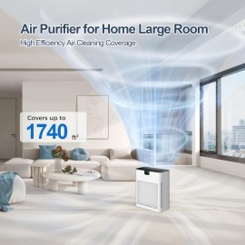 Purificadores de ar para casa, sala grande até 1740 pés quadrados, purificador de ar com filtro H13 HEPA e sensor de qualidade do ar com visor PM 2.5, purificador de ar para quarto, poeira, animais de estimação, fumo, poluente, branco
