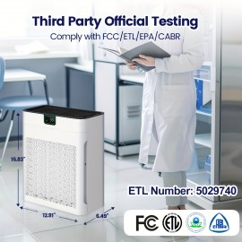 Purificadores de ar para casa, sala grande até 1740 pés quadrados, purificador de ar com filtro H13 HEPA e sensor de qualidade do ar com visor PM 2.5, purificador de ar para quarto, poeira, animais de estimação, fumo, poluente, branco