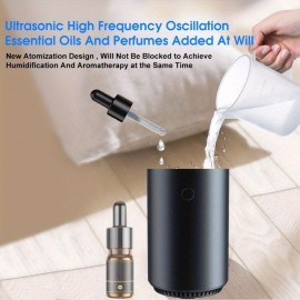Humidificador de carro portátil com óleos essenciais, pequeno difusor com luz noturna e desligamento automático, para uso em carro e em casa, quarto de bebé, tecnologia de ondas de som Humidificador de névoa fria (Preto)