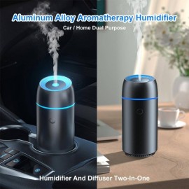 Humidificador de carro portátil com óleos essenciais, pequeno difusor com luz noturna e desligamento automático, para uso em carro e em casa, quarto de bebé, tecnologia de ondas de som Humidificador de névoa fria (Preto)