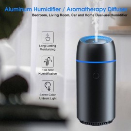 Humidificador de carro portátil com óleos essenciais, pequeno difusor com luz noturna e desligamento automático, para uso em carro e em casa, quarto de bebé, tecnologia de ondas de som Humidificador de névoa fria (Preto)