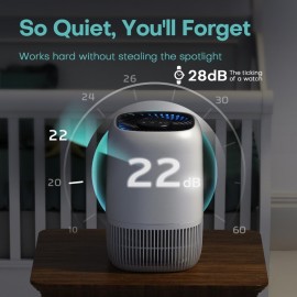 Purificador de ar para casa com filtro H13 True HEPA até 1076 pés quadrados para pelos de animais, odores, pólen, fumaça, limpeza de ar compacta com 3 velocidades, temporizador, aroma silencioso, filtro de entrada de 360°, branco