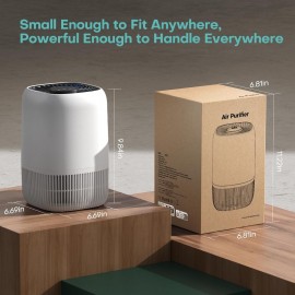 Purificador de ar para casa com filtro H13 True HEPA até 1076 pés quadrados para pelos de animais, odores, pólen, fumaça, limpeza de ar compacta com 3 velocidades, temporizador, aroma silencioso, filtro de entrada de 360°, branco