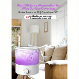 Humidificador elegante de 2L para quarto, bebê, planta, 24dB de névoa fria ultrassónica, luz noturna colorida, difusor de óleo essencial de 1 galão, desligamento automático